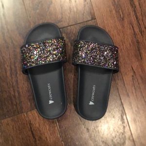 New JCrew sparkle navy slides